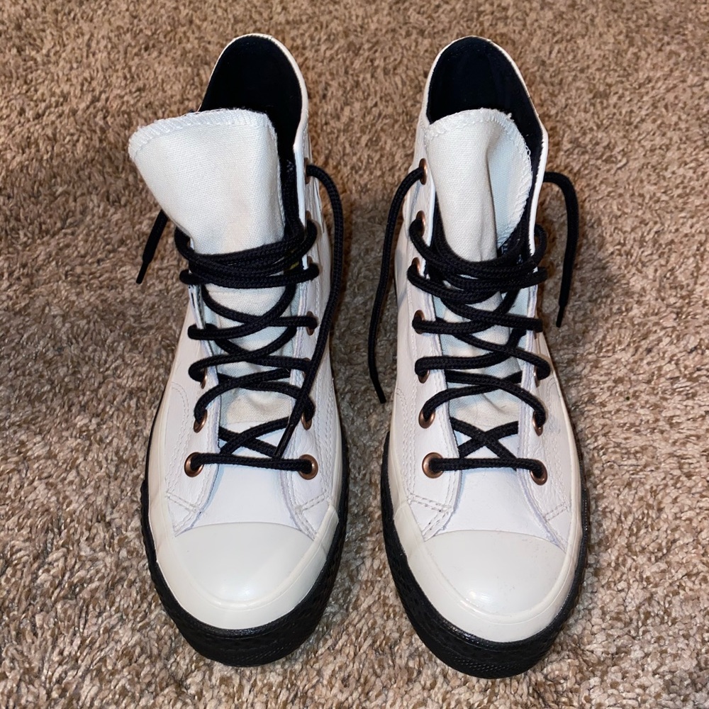Converse white leather high top sneakers